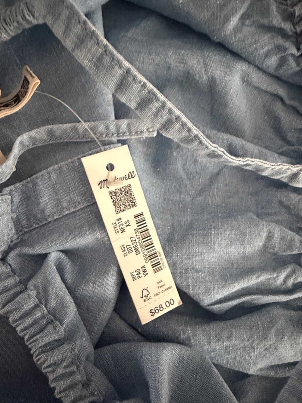 NWT Madewell Chambray Bubble Drawstring Top XS - Picture 7 of 8